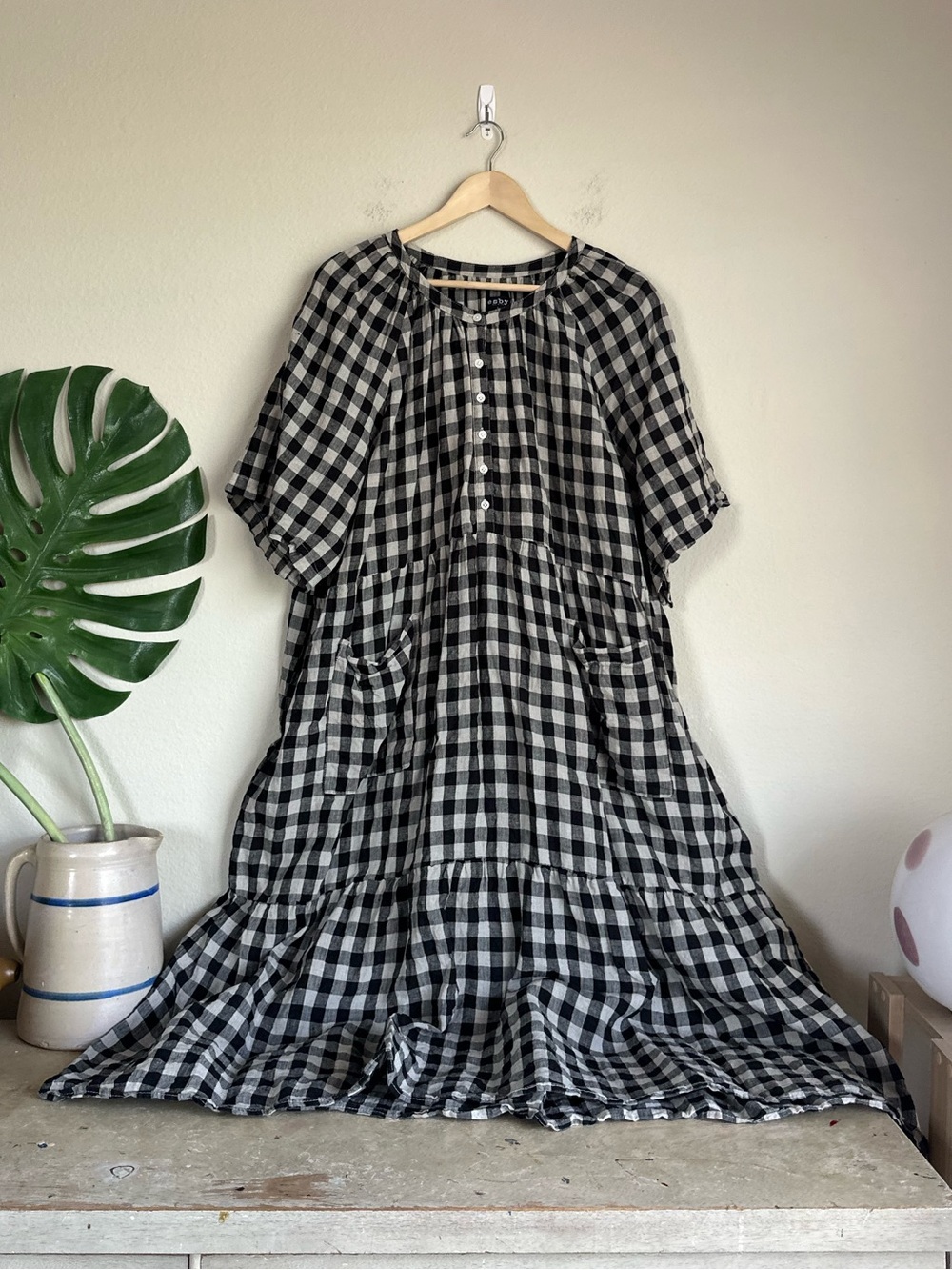 Esby Callie Linen Gingham Tiered Dress